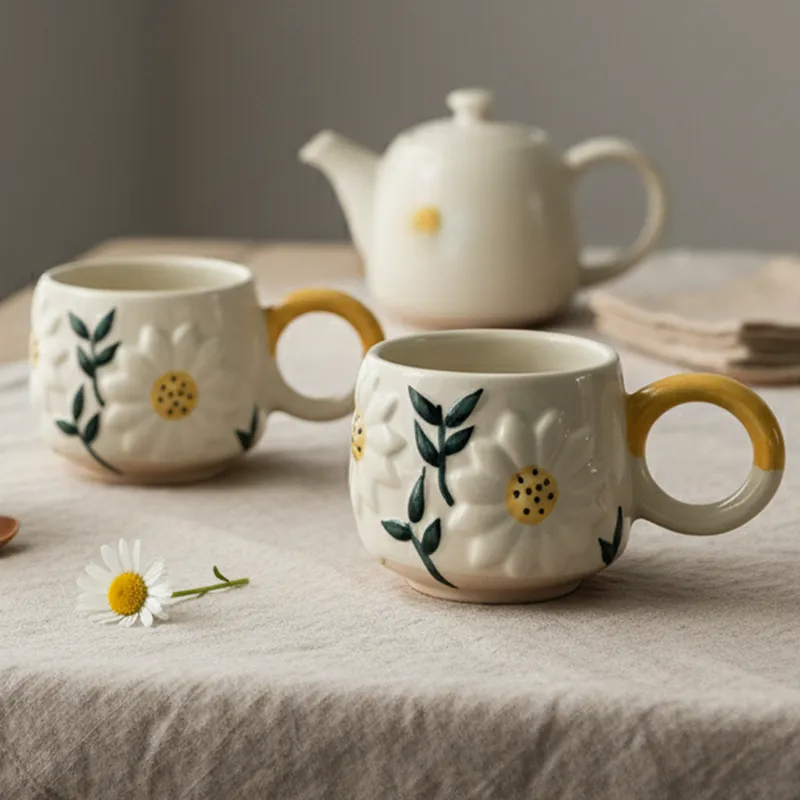 Daisy Ceramic Coffee Mug (300 mL Each) - 3