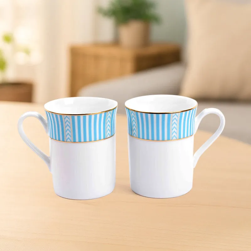 Stripe Classic 24k Gold Brushed Porcelain Coffee Mug (Blue/300 mL Each) - Set Of Six media 4