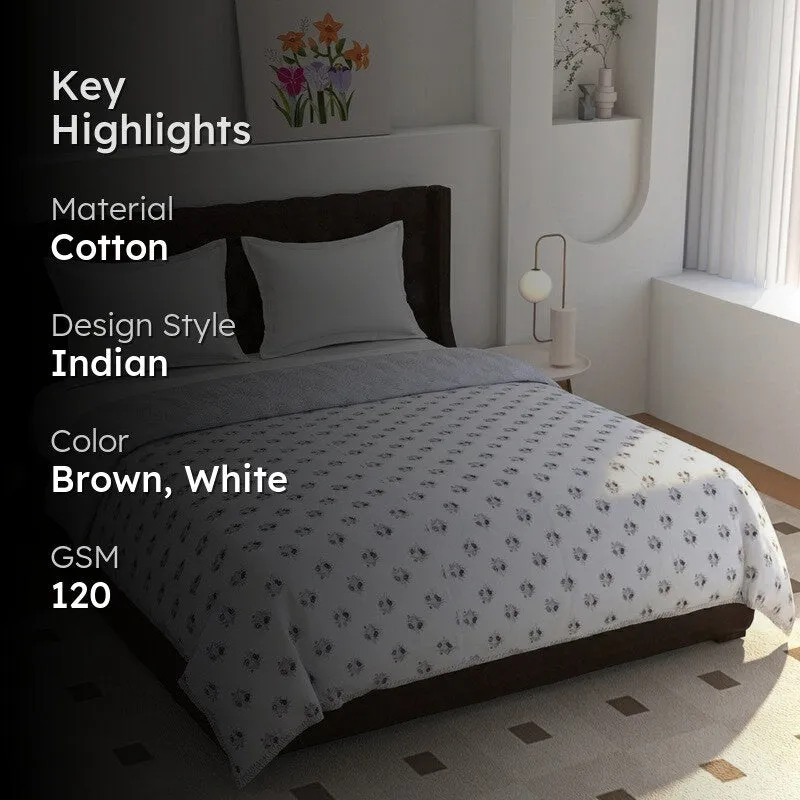 Tiny Bloom Reversible Cotton Dohar (Brown,White) - 120 GSM media 2