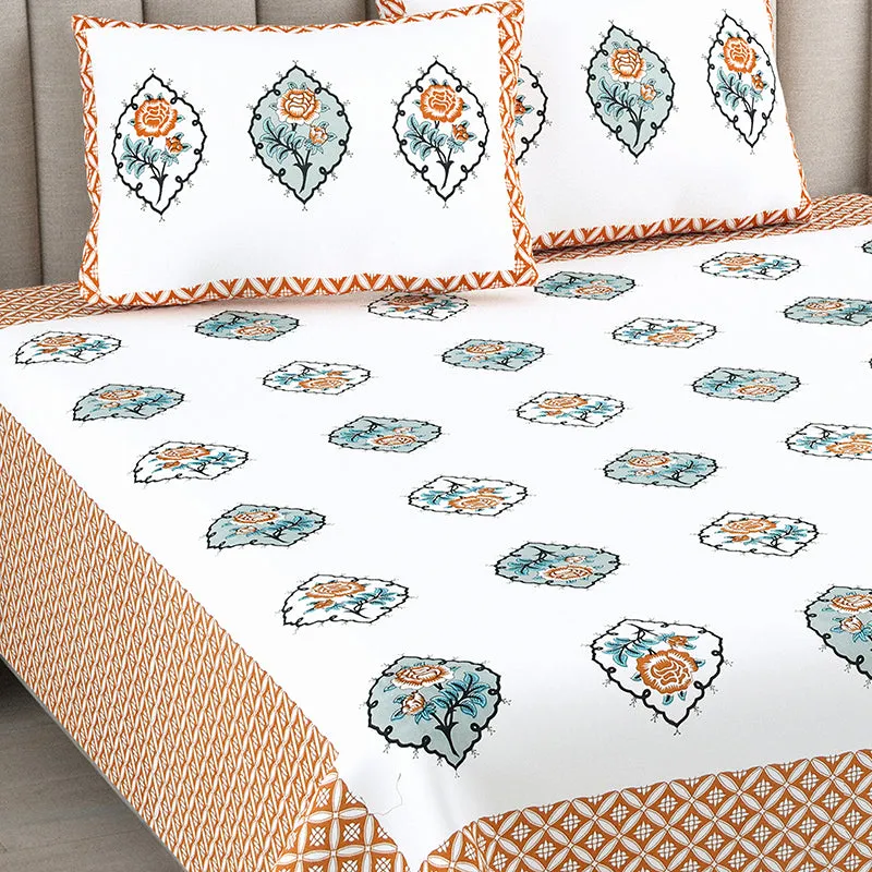 Anila Cotton Bedsheet (Peach, Green) - 180 TC media 3