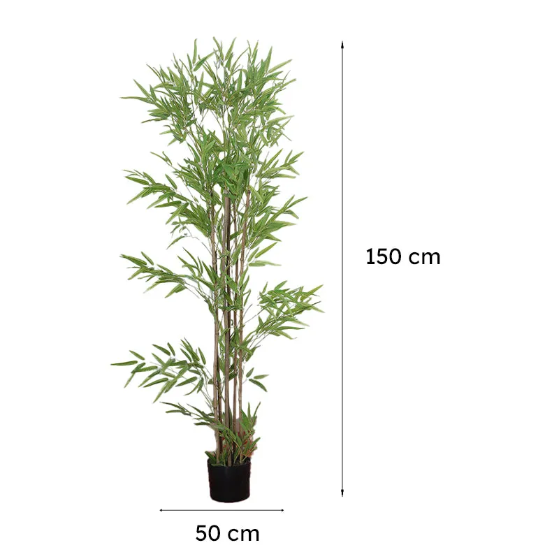 Faux Evergreen Bamboo Plant With Black Plastic Pot (4.92 ft) - Light Green media 7