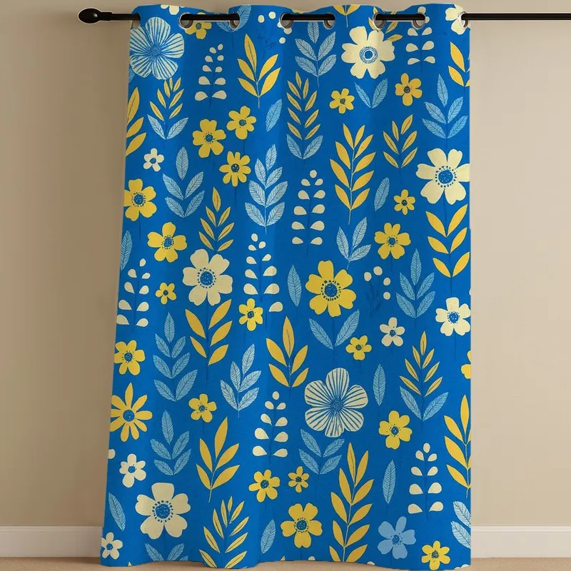 PetalPop Cotton Curtains (blue,yellow) - Set Of Two media 5