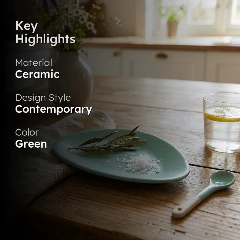 Almond Ceramic Platter (5 Inch) - Green media 2