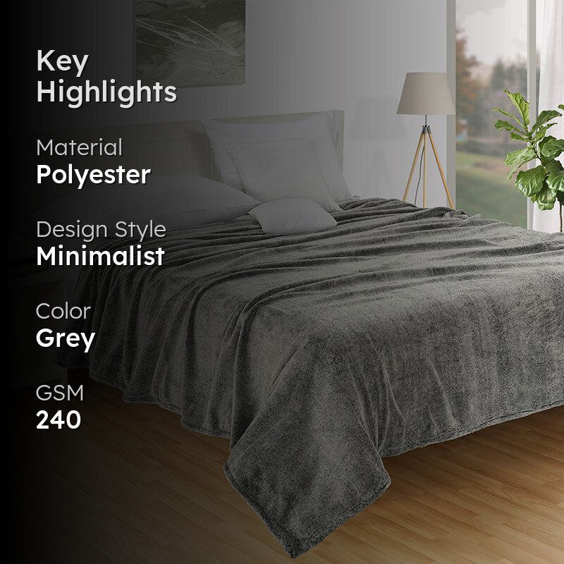 Swayam Molly Solid Blanket (Grey) - 240 GSM media 2