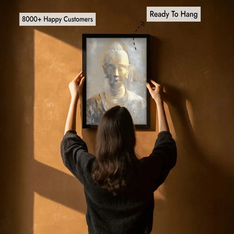 Serene Buddha In Golden Calm Wall Painting With Black Frame media 7