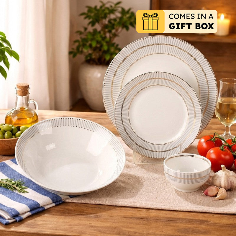 Modern Grid & Bloom 24k Gold Brushed Dinner Set (White,Grey)- 20 Piece Set - Bundles