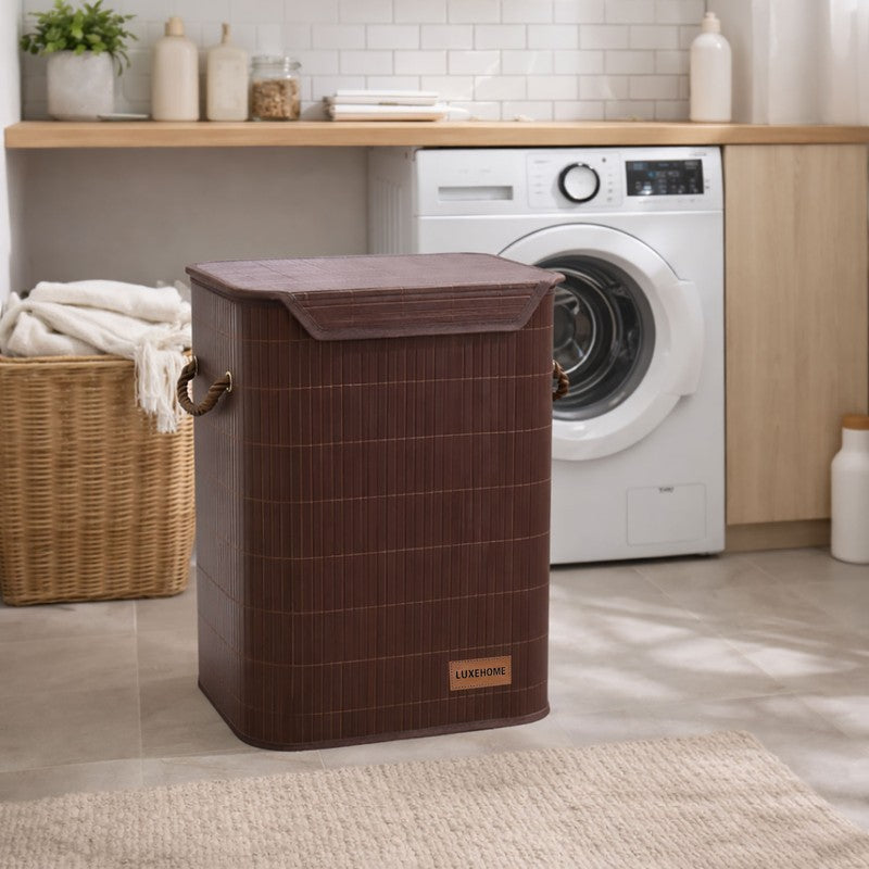Strap Bamboo Laundry Basket - Brown media 7