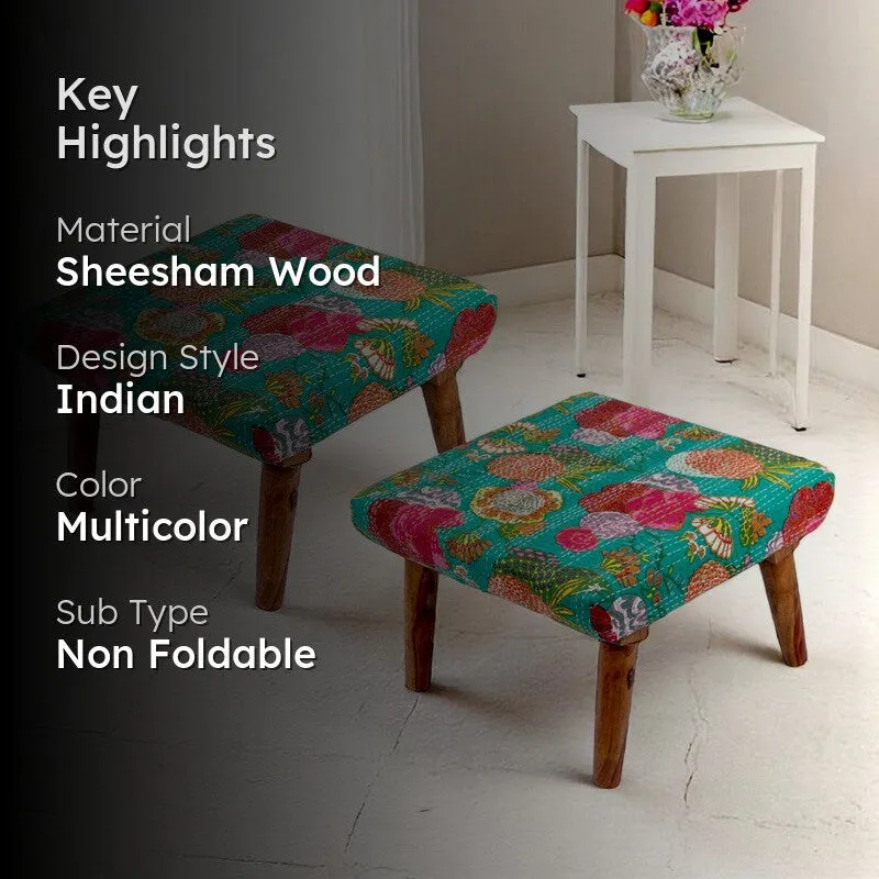 Kexon Sheesham Wooden Stools (Multicolor) - Set Of Two media 2
