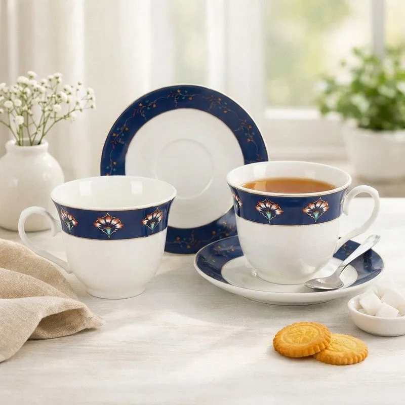 TeaTime 24k Gold Brushed Porcelain Tea Cup (300 mL Each) -  Twelve Piece Set media 3