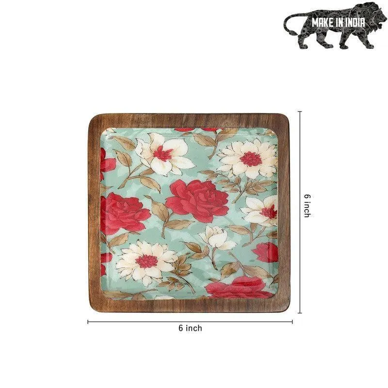 Aimee Floral Square Wood Platter media 5