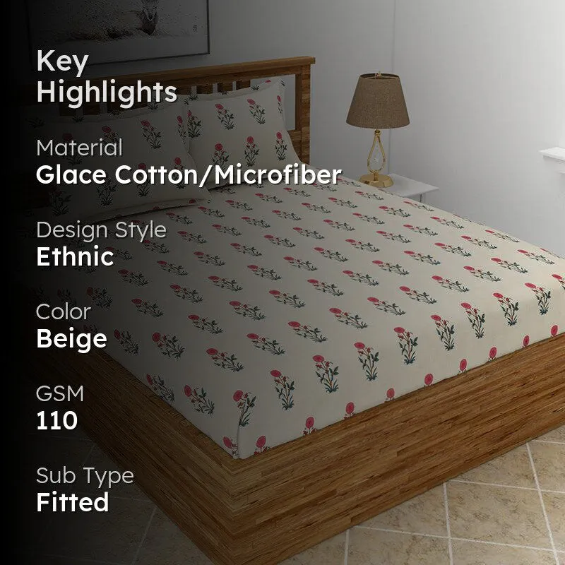 Larks Floral Microfiber Bedsheet (Cream) - 110 GSM media 2