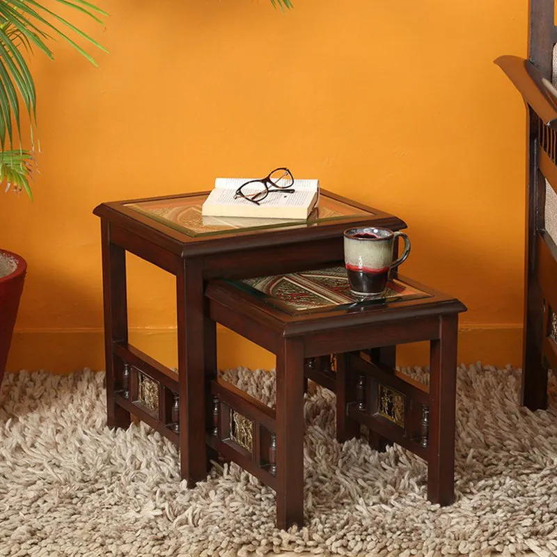 Myna Teak Wood Nesting Stools - Set of Two media 1