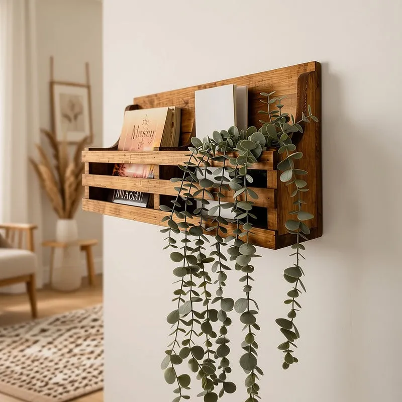 Modulo Wooden Wall Shelf Organiser with Key Holders media 1