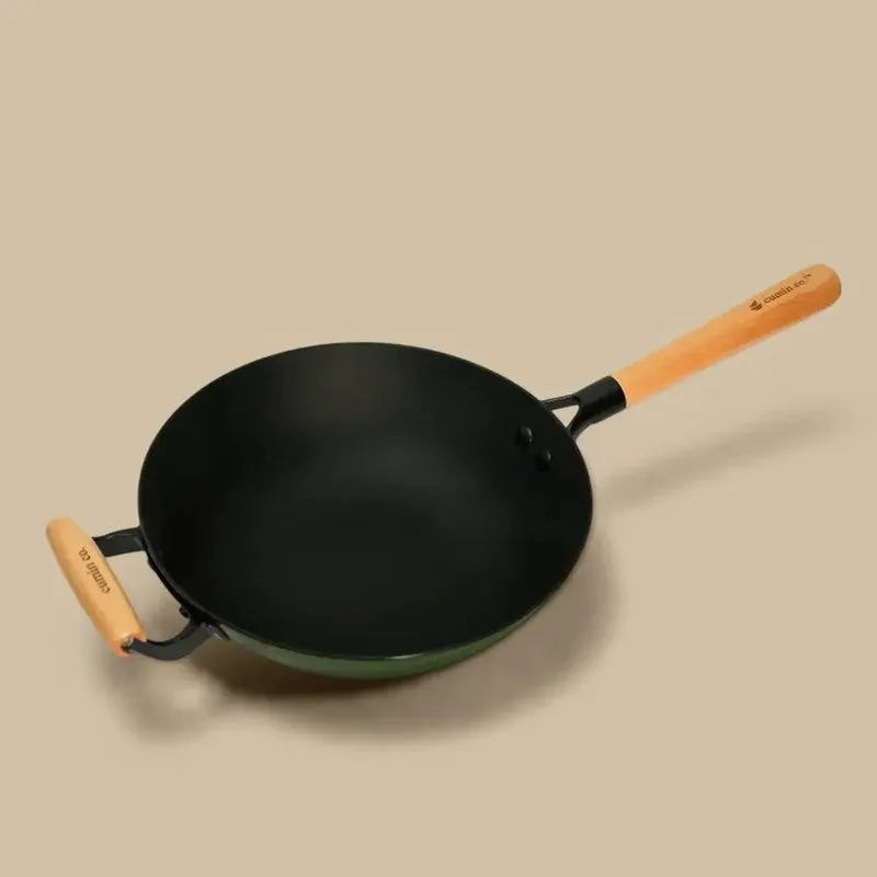 Cumin Co Enamel Cast Iron Wok with Lid (1500 mL) - Green media 4
