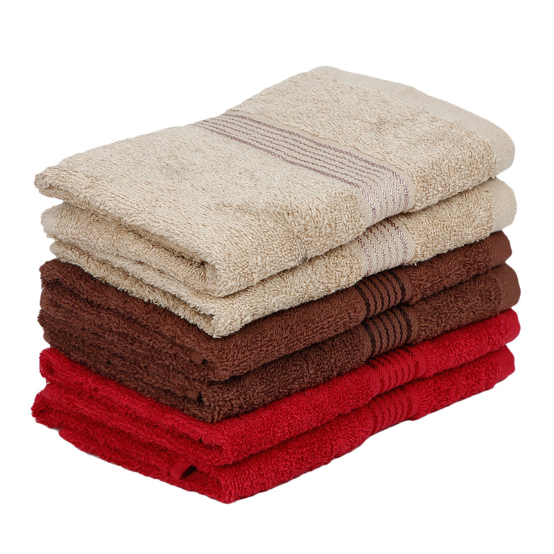 Pluma Cotton Hand & Face Towel (Brown,Red & Beige) - Set Of Six media 4