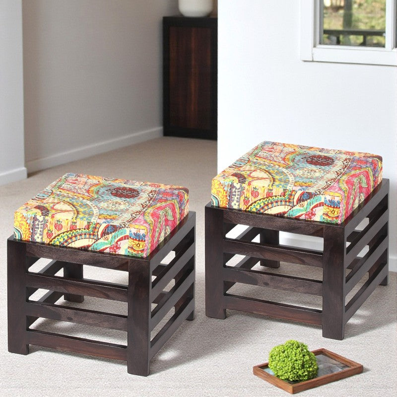 Vexon Sheesham Wooden Bench with Cushions (Multicolor) - Four Piece Set