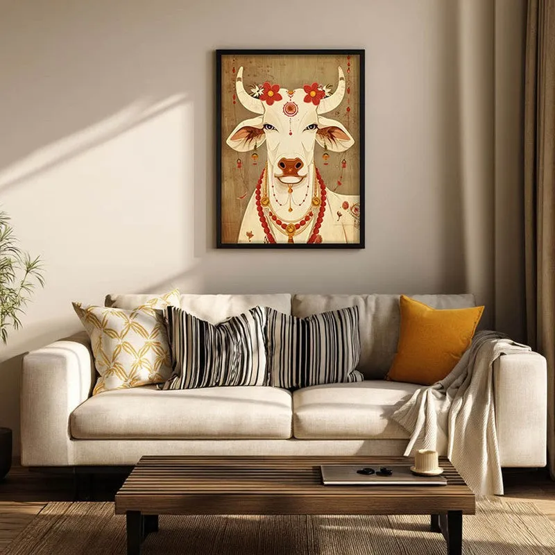 Sacred Cow Folk Art Canvas Wall Painting With Black Frame media 3