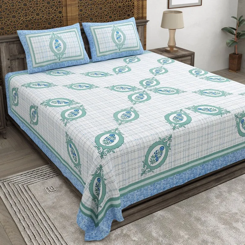 Royalza Cotton Bedsheet (Blue,Green) - 240 TC media 1