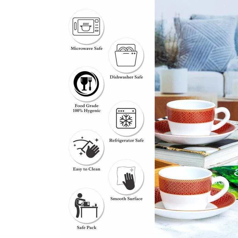 Cello Gingera Ethnic Red Cup & Saucer (130 ML) - Twelve Piece Set media 4