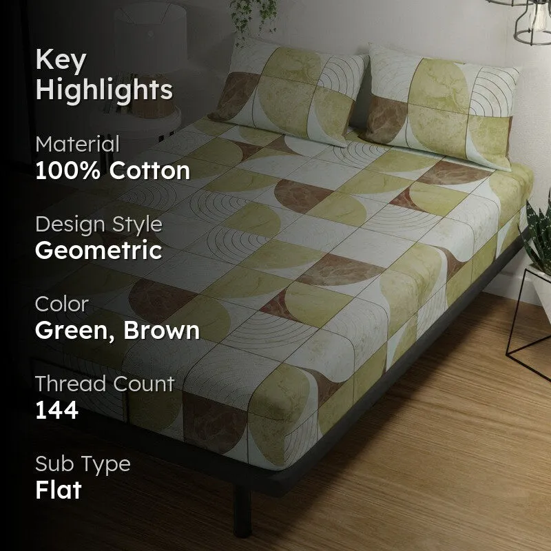 Cylor Cotton Bedsheet (Green,Brown) - 144 TC media 2