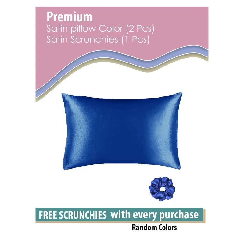 SilkenAura Satin Pillow Cover with a Scrunchy (Blue) - Set Of Two media 5