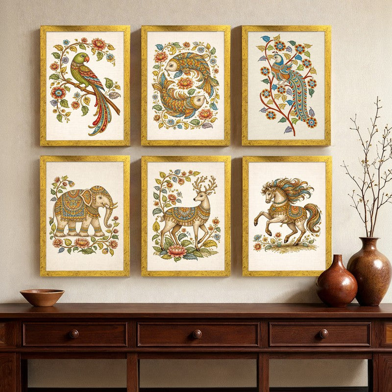 Royal Emperors Animal Paper Wall Painting With Frame - Set Of Six media 6