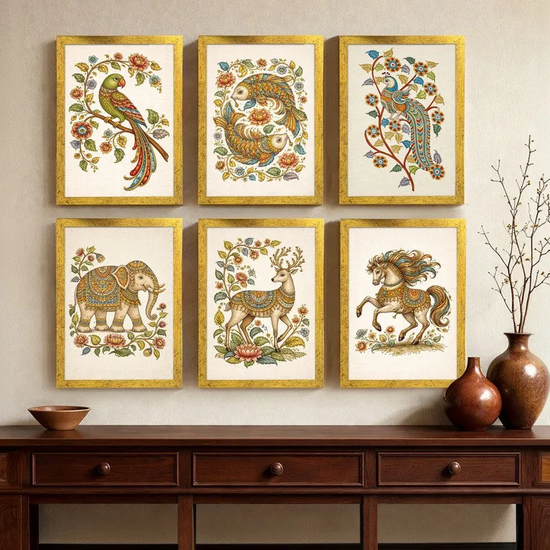 Royal Emperors Animal Paper Wall Painting With Frame - Set Of Six media 6