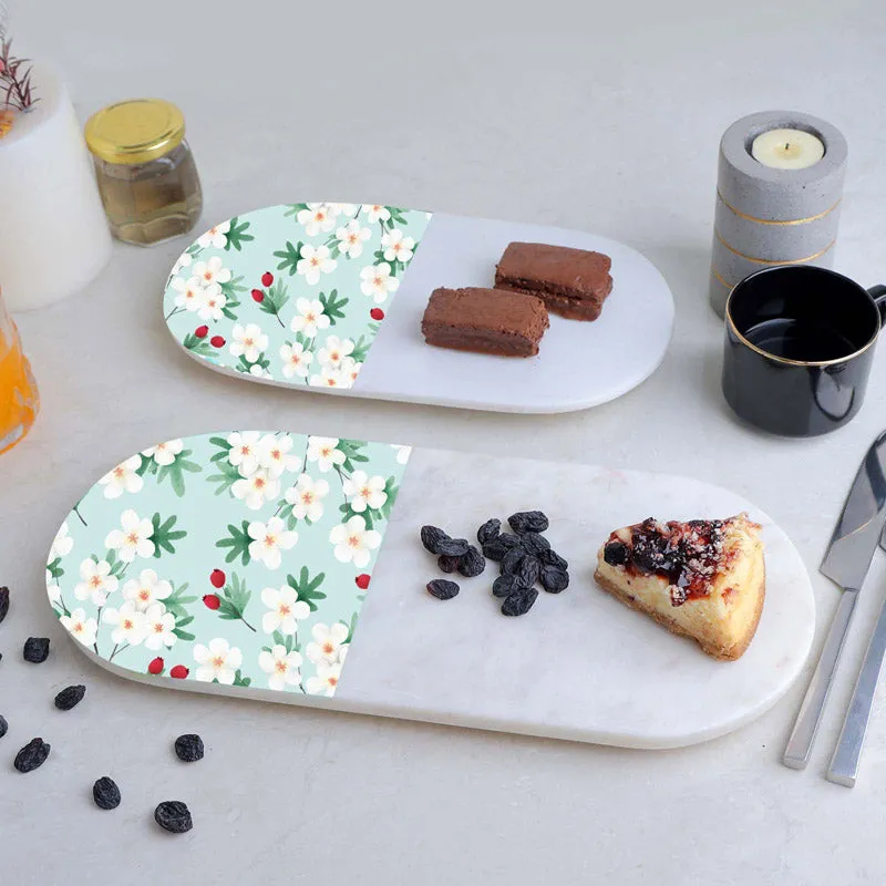 Ovelta Daisy Printed (Marble,Brass) Marble Platter - Set of Two media 1