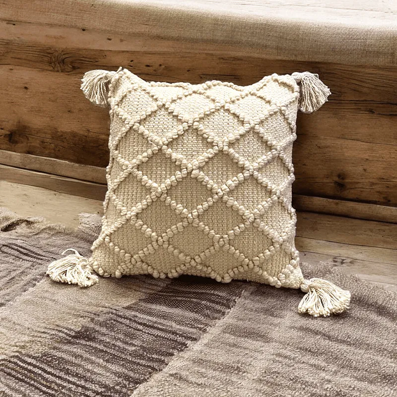 Plush Grid Tufted Cushion Cover - Beige media 4