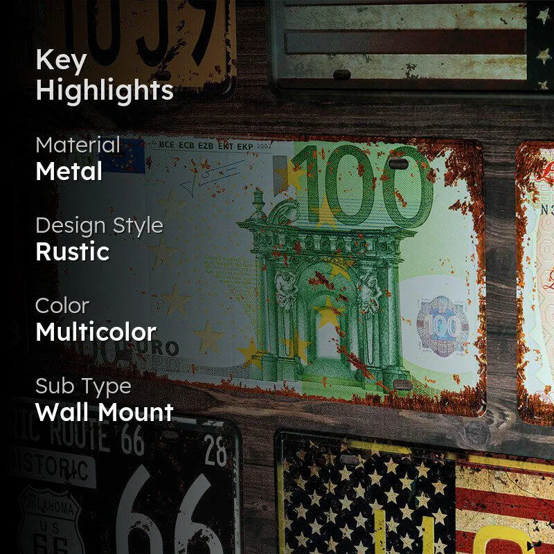 Weathered 100 Euro Retro Metal Wall Accent media 2