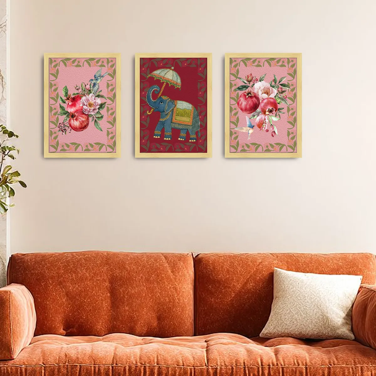 Floral Majesty & Gajraj Wall Paintings - Set Of Three media 6