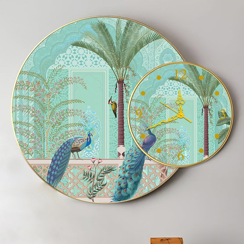Peacock Rest Wall Art With Analog Clock media 4