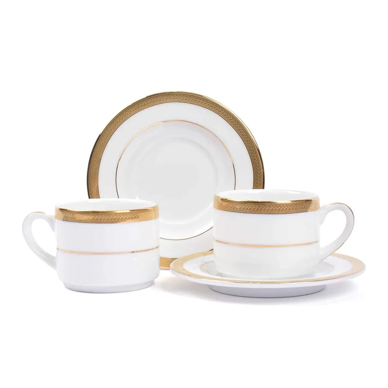 Vienna 24k Gold Brushed Porcelain Tea Cup & Saucer (Gold/280 mL) - Set of Six media 8