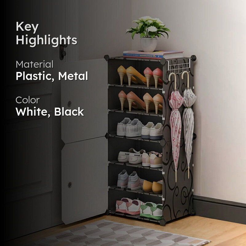 Walkwell White & Black Plastic & Metal Shoe Racks media 2