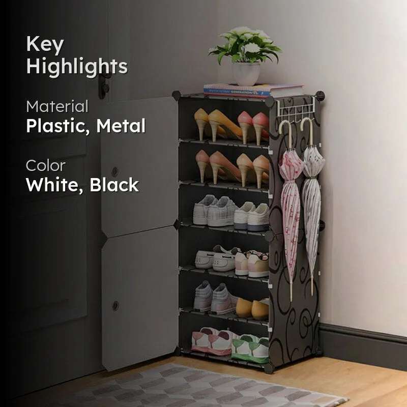 Walkwell White & Black Plastic & Metal Shoe Racks media 2