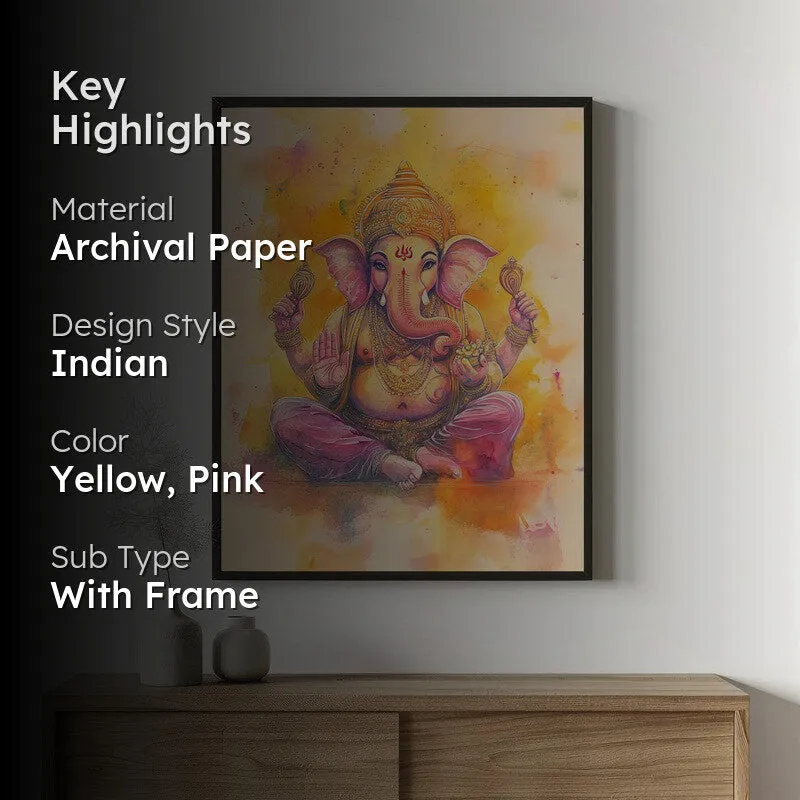 Divine Vakratunda Spiritual Archival Paper Wall Painting With Frame - Black media 2