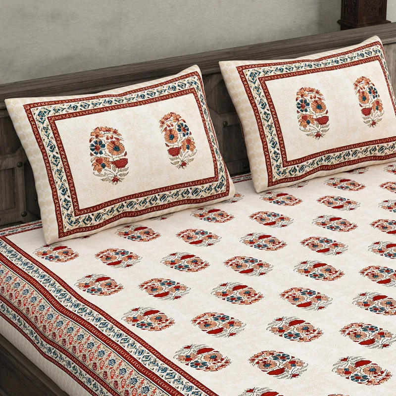 Agriya Ethnic Printed Cotton Bedsheet (Pink) - 144 TC media 3