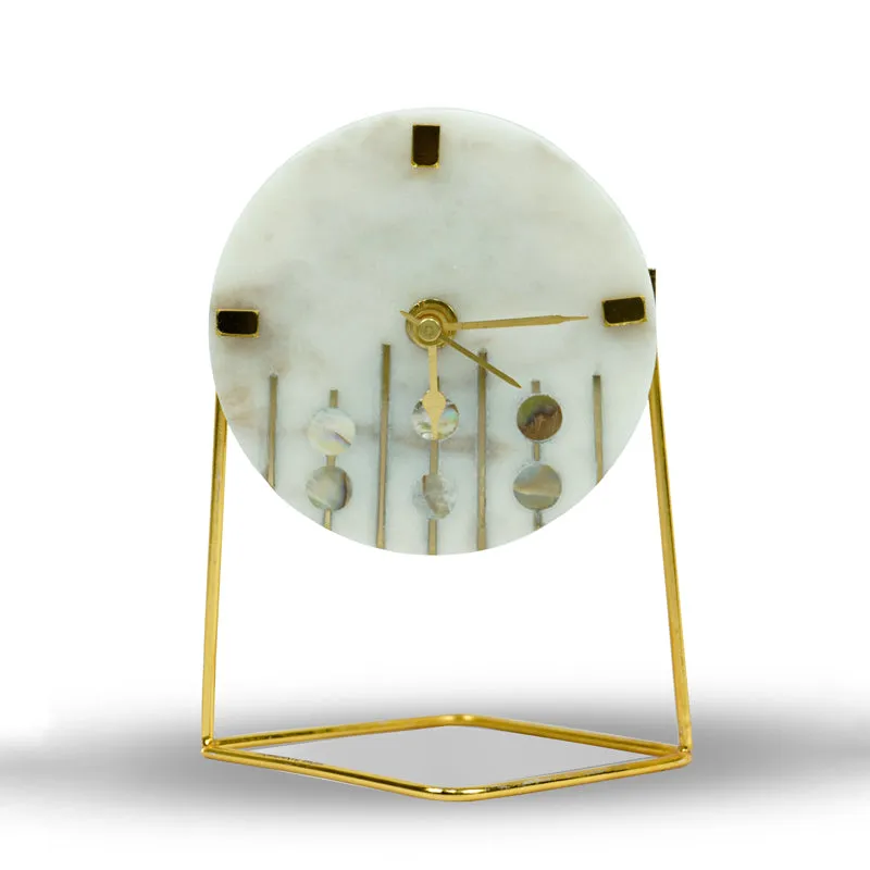 Moderna Marble Table Clock With Brass Inlay - White, Gold media 8