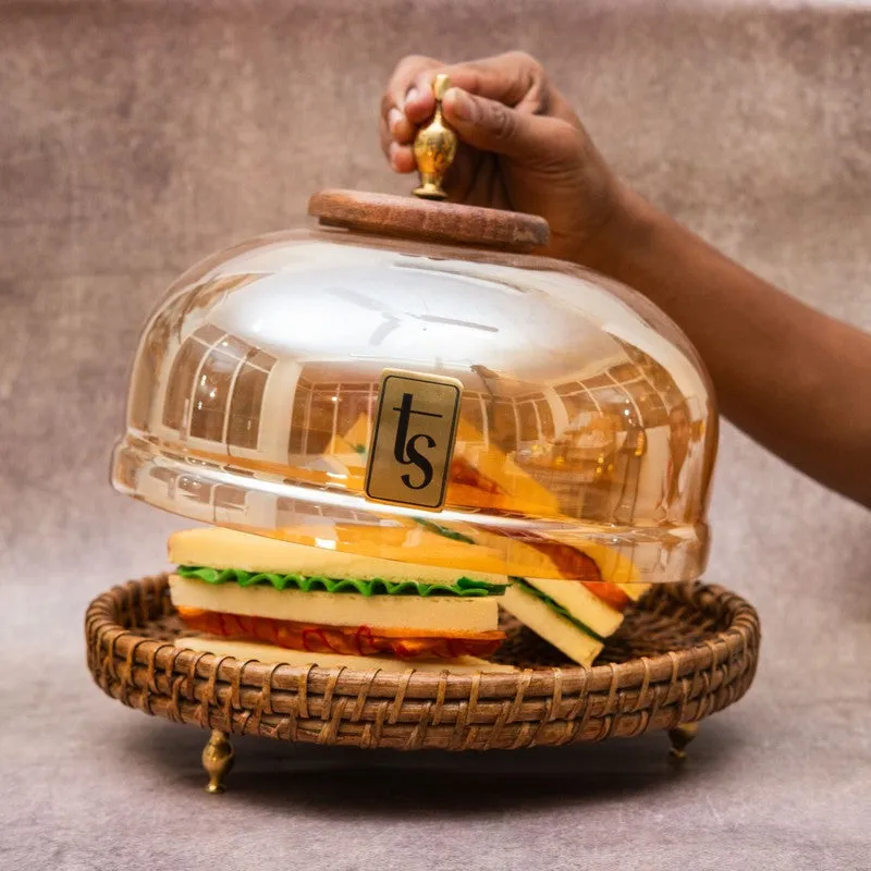 Crystal Cover Glass Dome Wooden Cake Stand media 4
