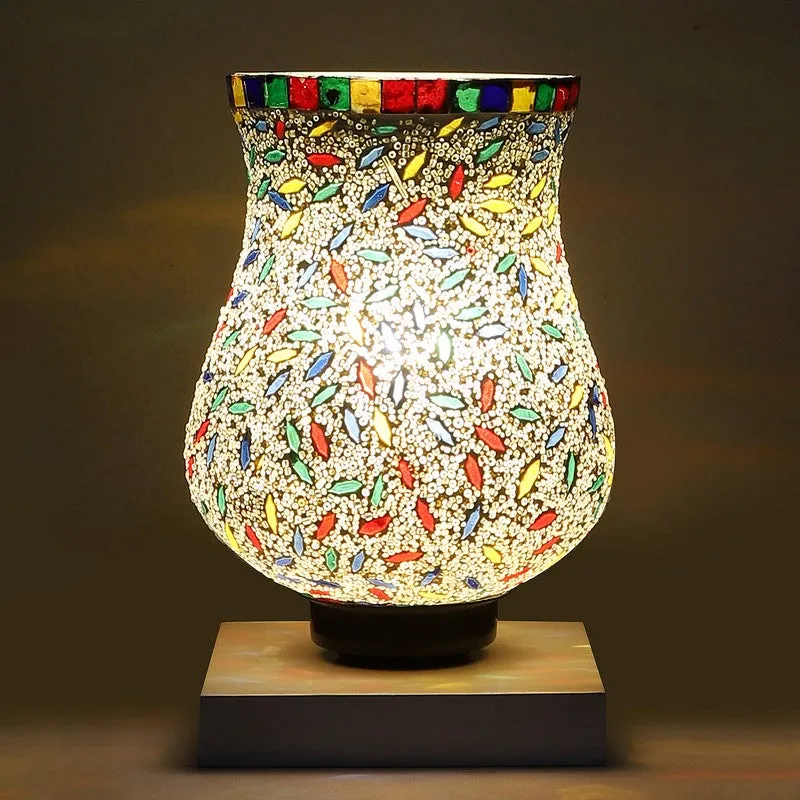Aurinia Mosaic Glass Table Lamp With Wooden Base - Multicolor media 8