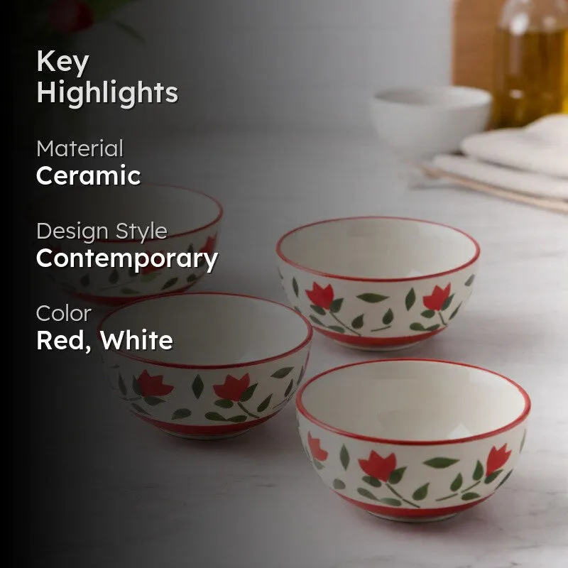 Urban Ceramic Snack Bowls (Red,White, 180 mL Each) - Set Of Four media 2