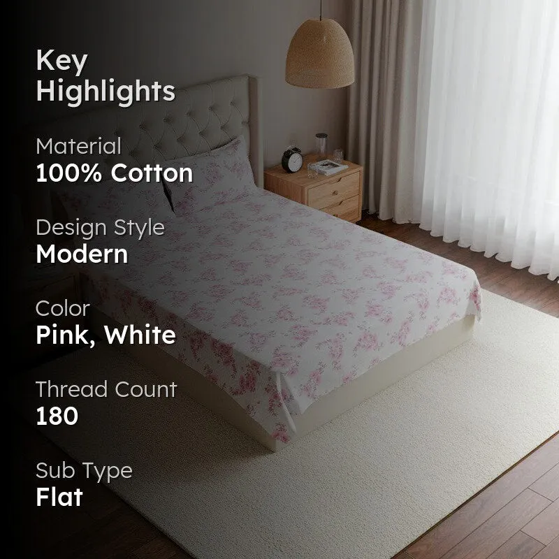 Coquette Floral Cotton Bedsheet (Pink) - 180 TC media 2