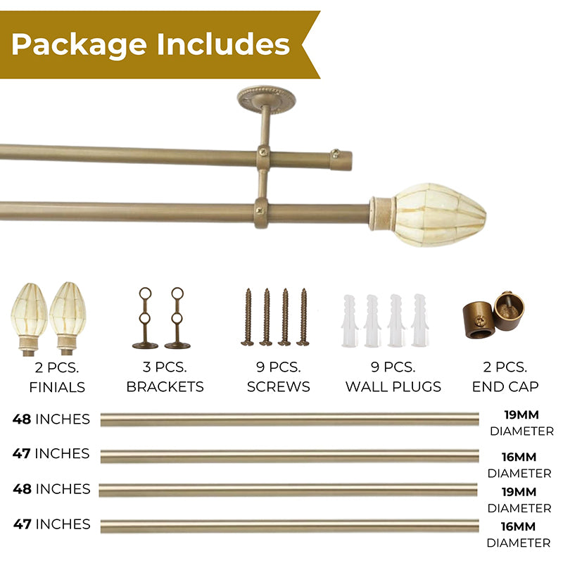 Aristora Extendable 1" Double Curtain Rods With Oval Finial & Brackets media 5