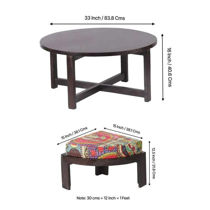 Ixeron Sheesham Wooden Center Table with Stools and Cushions (Brown) - Nine Piece Set media 12