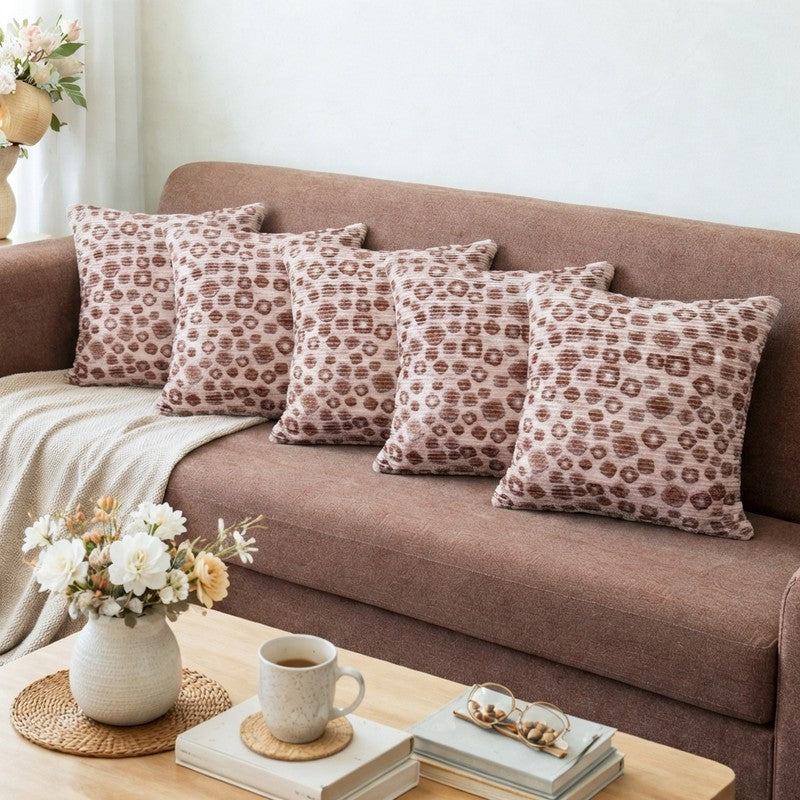PixelMosaic Cushion Cover (Brown) - Set Of Five