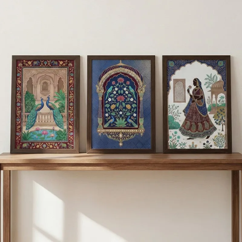 Royal Courtyard Tales Wall Painting With Frame - Set Of Three media 3