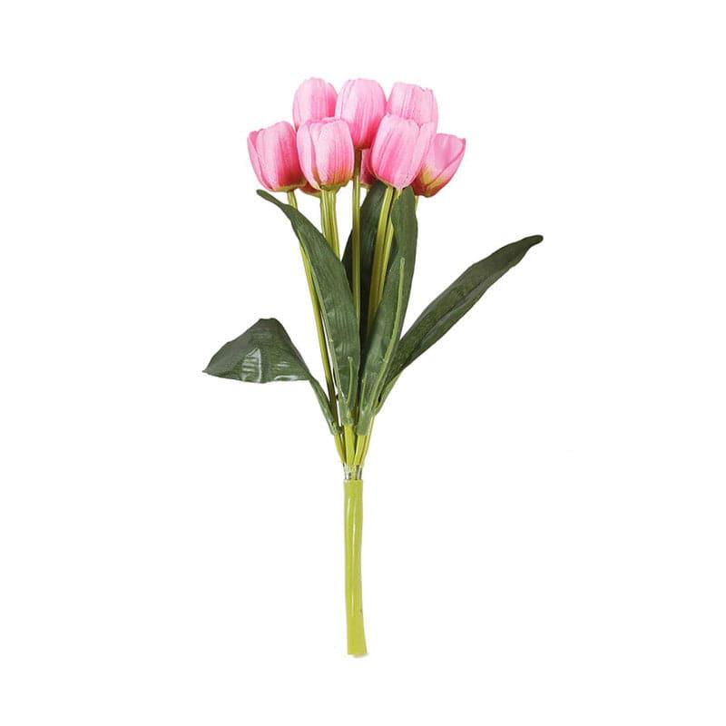 Faux Tulip Plastic & Silk Artificial Flower Bunch - Pink media 6