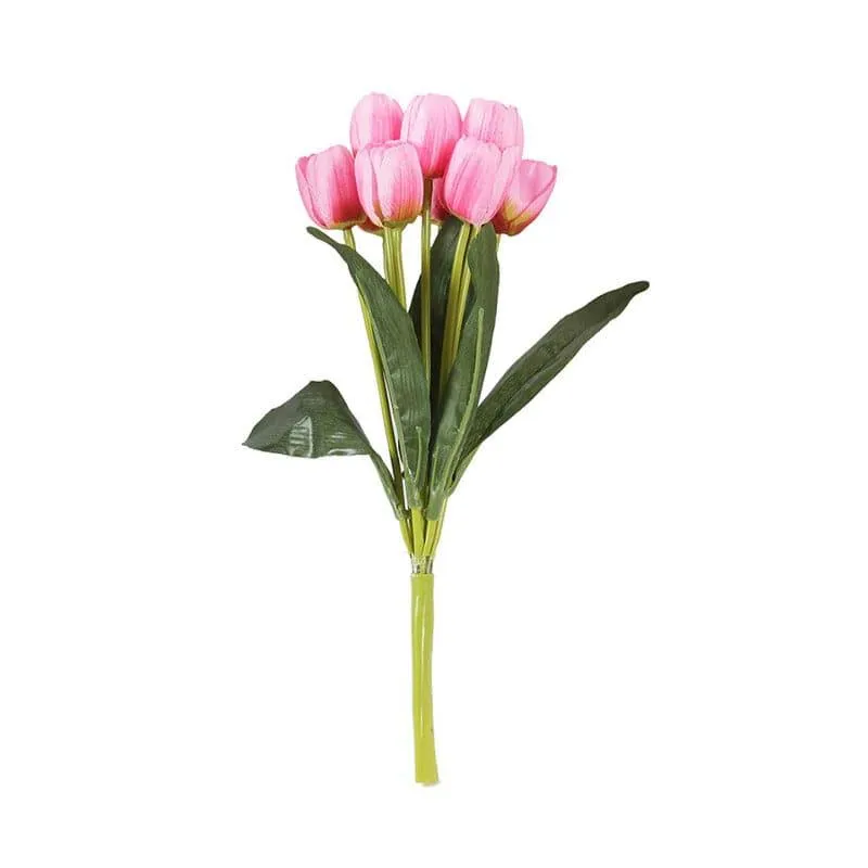 Faux Tulip Plastic & Silk Artificial Flower Bunch - Pink - 6