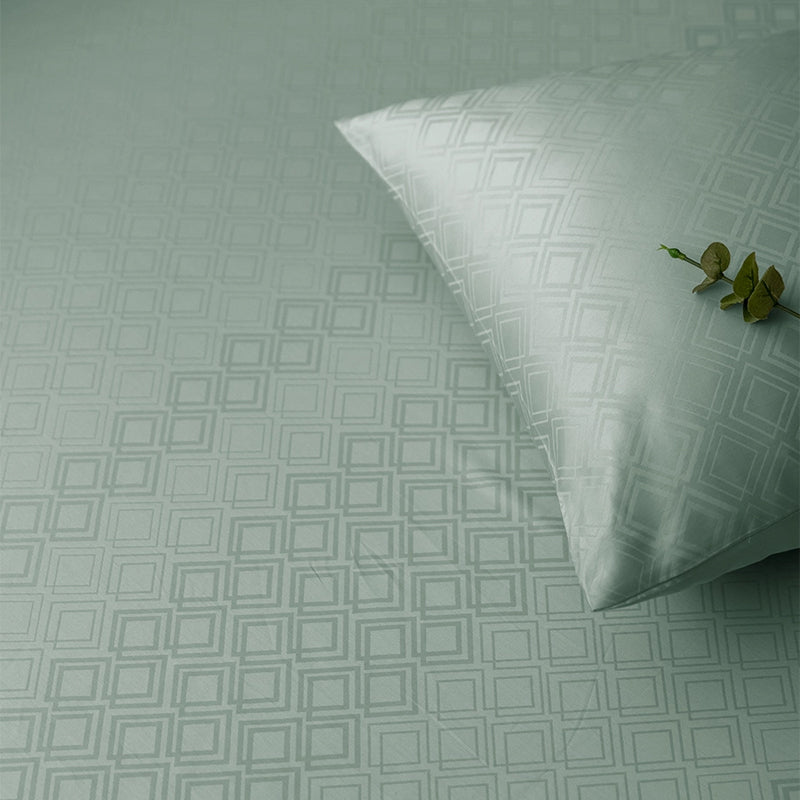 Diamond Dazz Fitted Jacquard Cotton Bedsheet (Sage Green) - 300 TC media 5