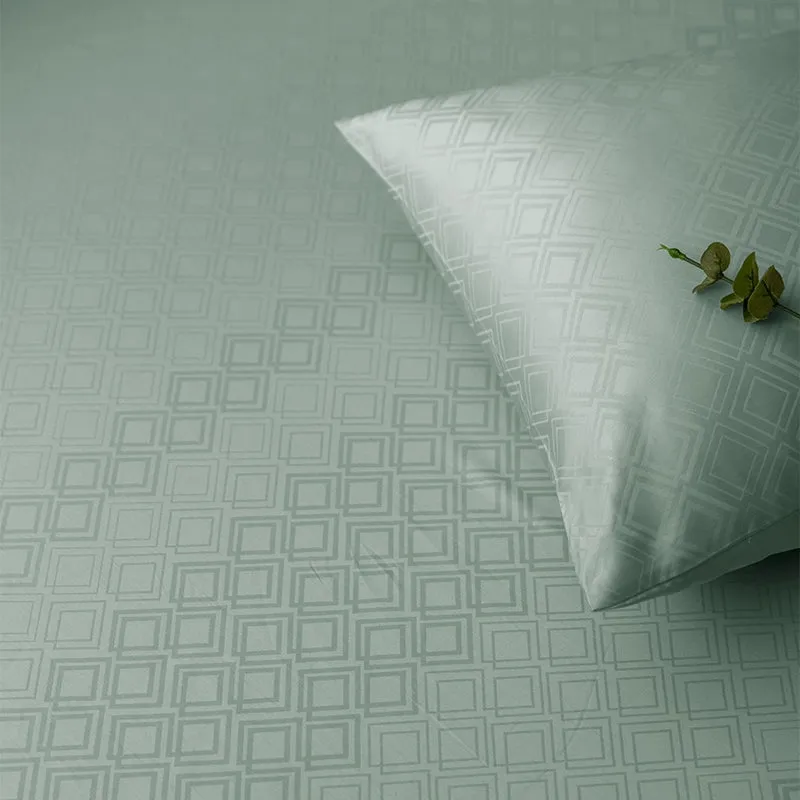 Diamond Dazz Fitted Jacquard Cotton Bedsheet (Sage Green) - 300 TC media 5